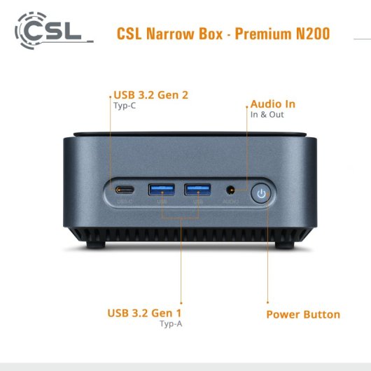 CSL Mini PC Narrow Box Premium Intel N200/16 GB/500GB SSD