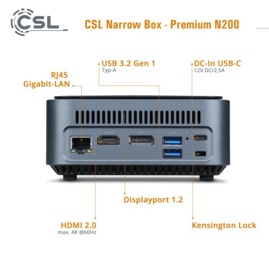 CSL Mini PC Narrow Box Premium Intel N200/16 GB/500GB SSD