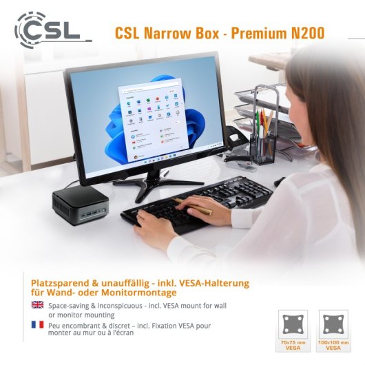 CSL Mini PC Narrow Box Premium Intel N200/16 GB/500GB SSD