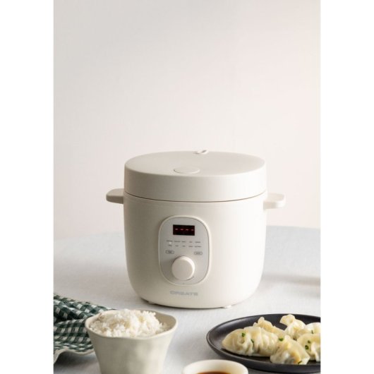 Create Rice Cooker Studio Arrocera Eléctrica de 2L con Cesta Vaporera Blanco Roto