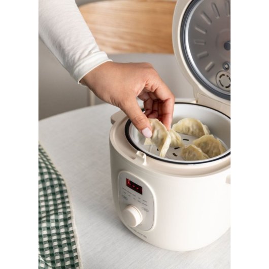 Create Rice Cooker Studio Arrocera Eléctrica de 2L con Cesta Vaporera Blanco Roto