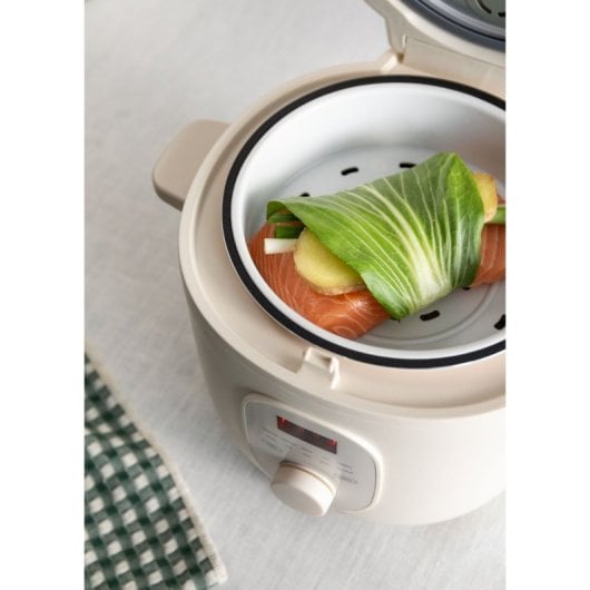 Create Rice Cooker Studio Arrocera Eléctrica de 2L con Cesta Vaporera Blanco Roto