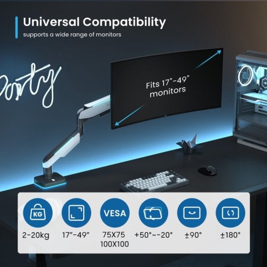 Ewent EW1509 Monitorständer bis 49" mit RGB-Beleuchtung VESA 100x100 Max. 20Kg Schwarz/Hellgrau