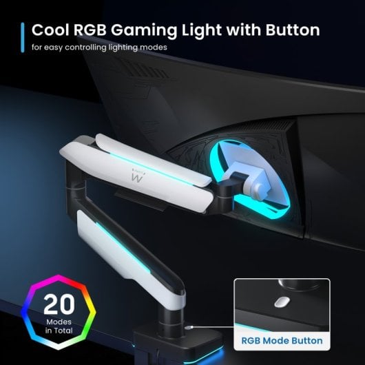 Ewent EW1509 Monitorständer bis 49" mit RGB-Beleuchtung VESA 100x100 Max. 20Kg Schwarz/Hellgrau