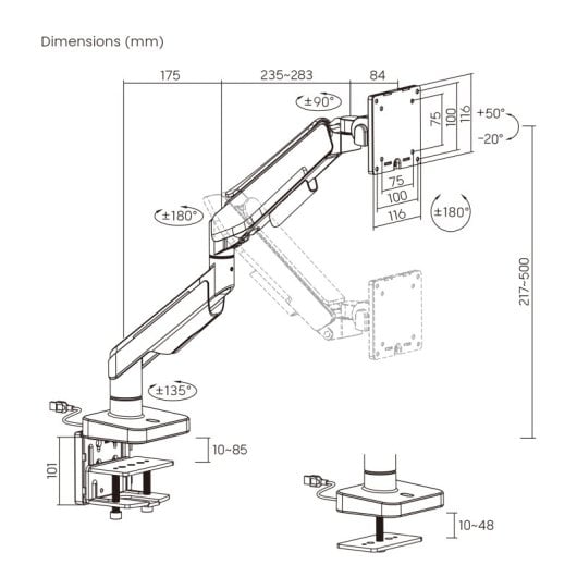 Ewent EW1509 Monitorständer bis 49" mit RGB-Beleuchtung VESA 100x100 Max. 20Kg Schwarz/Hellgrau