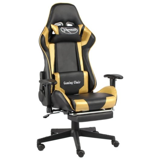VidaXL Elite Silla Gaming con Reposapiés Dorado