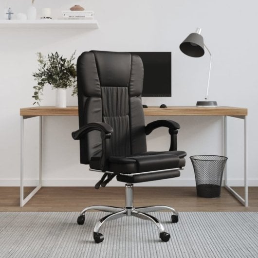 VidaXL Nusar Silla de Oficina Reclinable con Reposapiés Negro