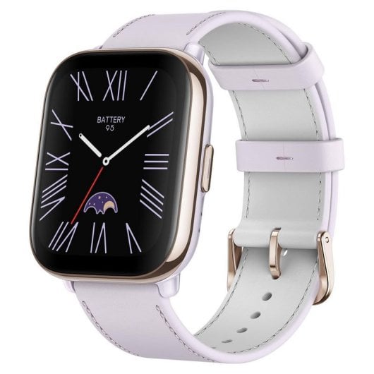 Montre connectée Amazfit Active AMOLED avec bracelet en cuir vegan violet lavande