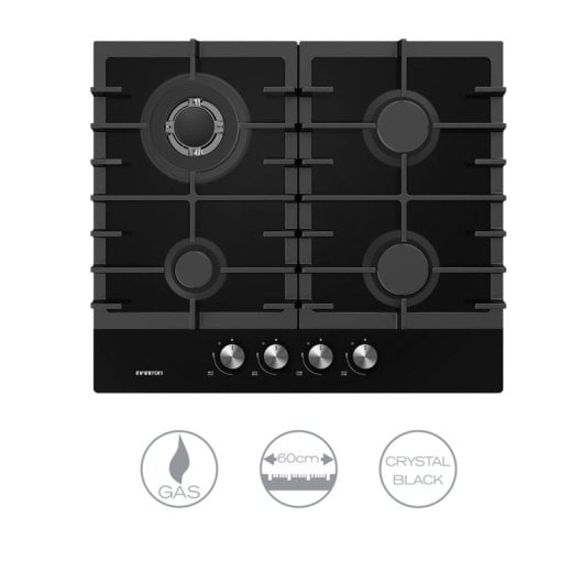 Infiniton GG-429 Placa de Gas 4 Fuegos 60cm Cristal Negro