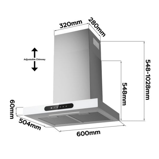 Ciarra CD6102W Hotte aspirante avec commande tactile et Wifi 60 cm 650 m3/h classe A+++ blanc