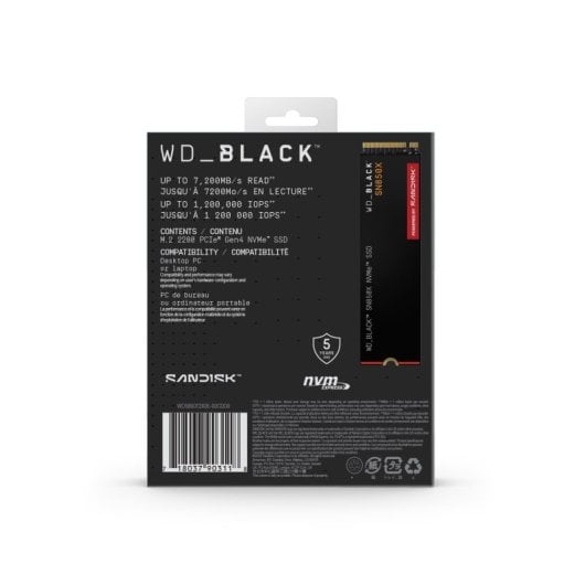 Disco SSD WD Black SN850X da 8 TB 7.200 MB/s NVMe PCIe 4.0 M.2 Gen4
