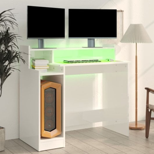VidaXL Campoamor Escritorio con Luz LED y Estantes 90x97x45cm Blanco