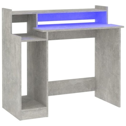 VidaXL Campoamor Escritorio con Luz LED y Estantes 90x97x45cm Gris Hormigón