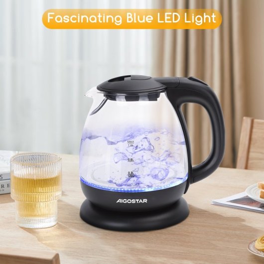 Aigostar Elfin 30IAX Hervidor de Agua Eléctrico 1L 2200W Negro