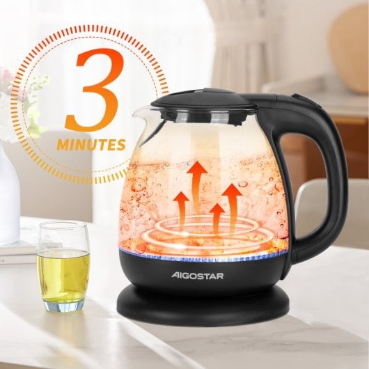 Aigostar Elfin 30IAX Hervidor de Agua Eléctrico 1L 2200W Negro
