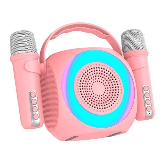 Cool Mini Karaoke Party Altavoz Bluetooth Portátil 6W + 2 Micrófonos Rosa