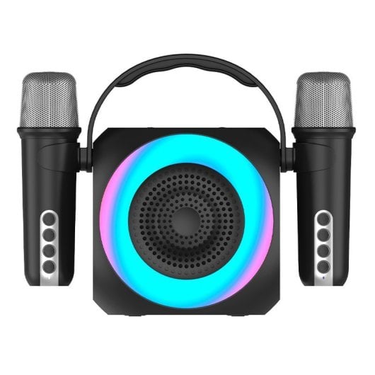 Cool Mini Karaoke Party Enceinte Bluetooth Portable 6W + 2 Microphones Noir