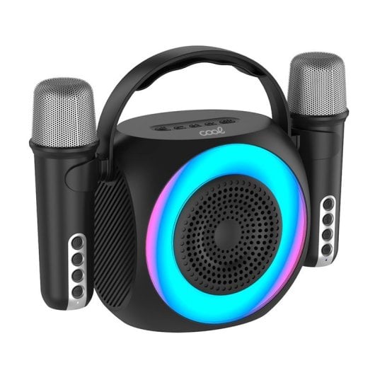 Cool Mini Karaoke Party Enceinte Bluetooth Portable 6W + 2 Microphones Noir
