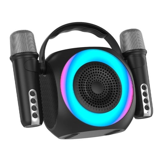 Cool Mini Karaoke Party Enceinte Bluetooth Portable 6W + 2 Microphones Noir