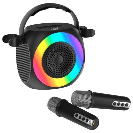 Cool Mini Karaoke Party Enceinte Bluetooth Portable 6W + 2 Microphones Noir