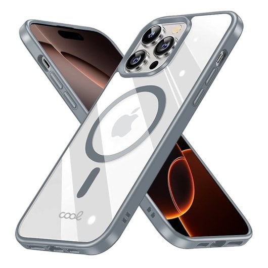 Cool Funda Magnética Transparente con Borde Plata para iPhone 16 Pro Max