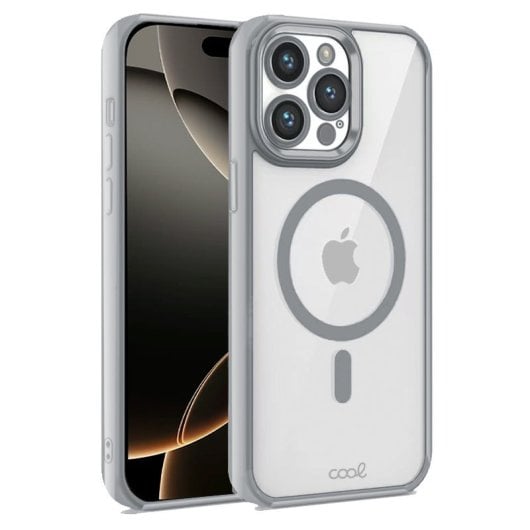 Cool Funda Magnética Transparente con Borde Plata para iPhone 16 Pro