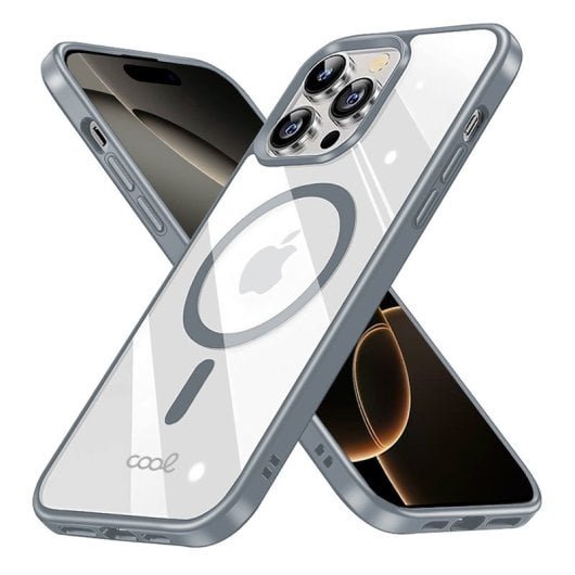 Cool Funda Magnética Transparente con Borde Plata para iPhone 16 Pro