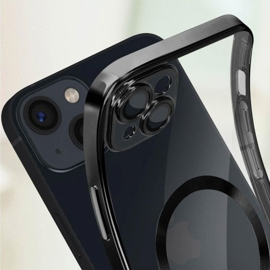 Cool Funda Magnética Transparente con Borde Negro para iPhone 16 Pro