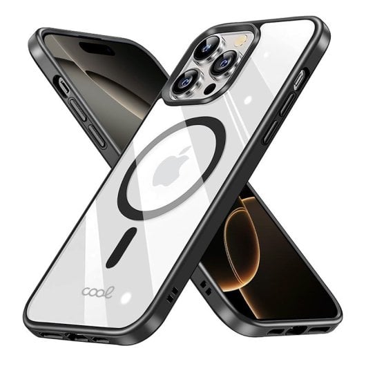 Cool Funda Magnética Transparente con Borde Negro para iPhone 16 Pro