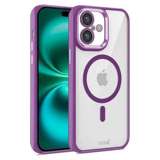 Coque magnétique transparente cool avec bord violet pour iPhone 16 Plus