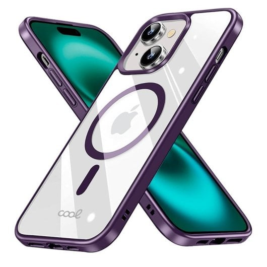 Coque magnétique transparente cool avec bord violet pour iPhone 16 Plus