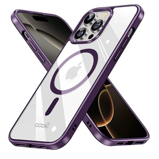 Cool Funda Magnética Transparente con Borde Violeta para iPhone 16 Pro