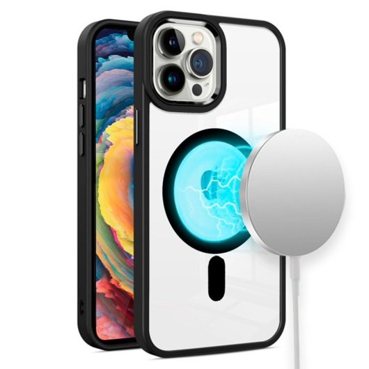 Cool Funda Magnética Transparente con Borde Negro para iPhone 16