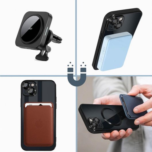 Cool Funda Magnética Transparente con Borde Negro para iPhone 16