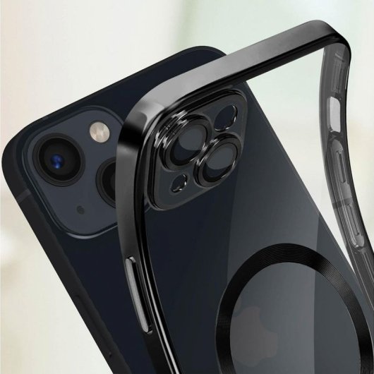 Cool Funda Magnética Transparente con Borde Negro para iPhone 16