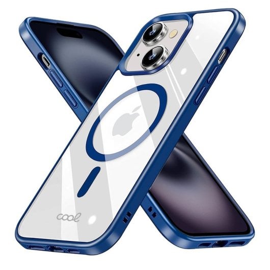 Cool Funda Magnética Transparente con Borde Azul Marino para iPhone 16