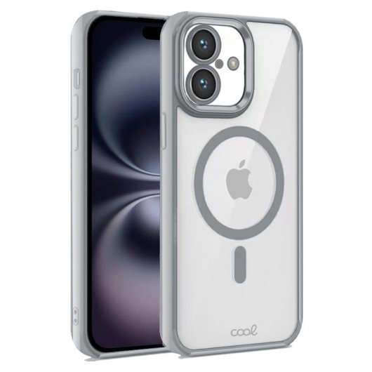 Cool Funda Magnética Transparente con Borde Plata para iPhone 16
