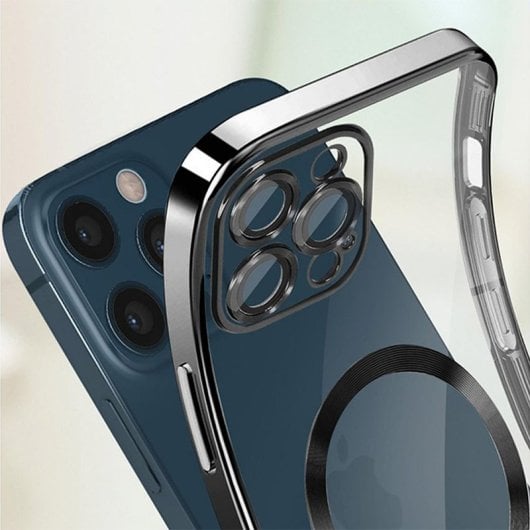 Cool Funda Magnética Transparente con Borde Plata para iPhone 16