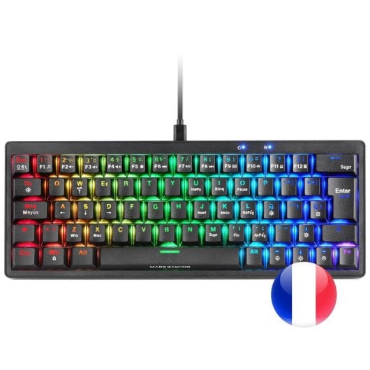 Mars Gaming MKMINIPRO Teclado Mecánico RGB 60% Switch Azul Negro Francés