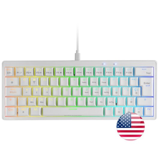 Mars Gaming MKMINIPRO Teclado Mecânico Gaming RGB 60% BLUE Switches Branco EUA