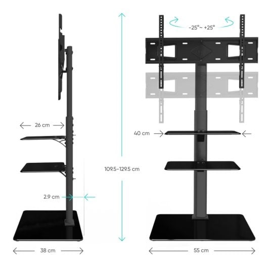 Onkron TS5550-B Soporte TV Pie con Altura Regulable y Base Giratoria 32"/ 65" Vesa 600x400 Máx 40Kg