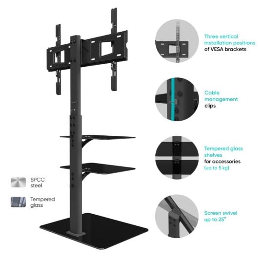 Onkron TS5550-B Soporte TV Pie con Altura Regulable y Base Giratoria 32"/ 65" Vesa 600x400 Máx 40Kg