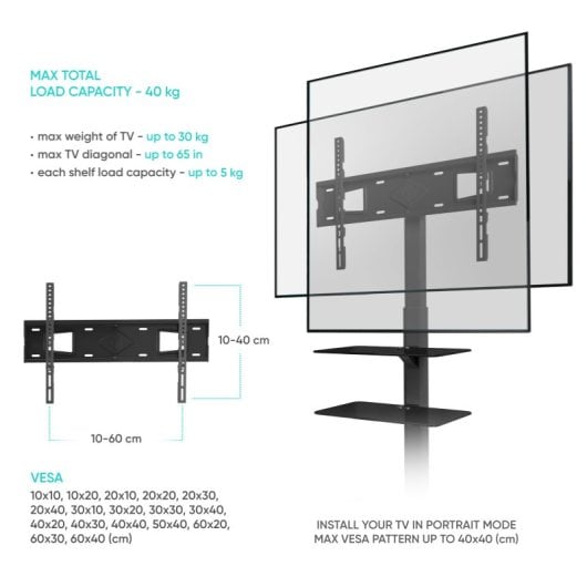 Onkron TS5550-B Soporte TV Pie con Altura Regulable y Base Giratoria 32"/ 65" Vesa 600x400 Máx 40Kg
