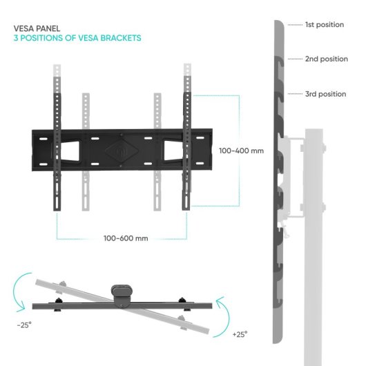 Onkron TS5550-B Soporte TV Pie con Altura Regulable y Base Giratoria 32"/ 65" Vesa 600x400 Máx 40Kg