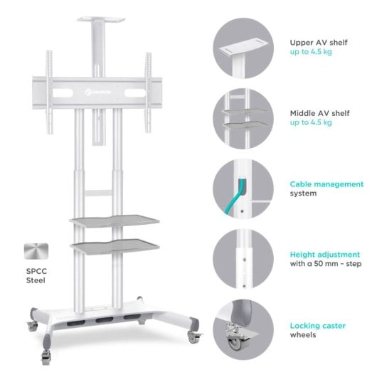 Onkron TS1881-W Support TV réglable en hauteur 50"/86" Vesa 800x500 Max 105Kg Blanc