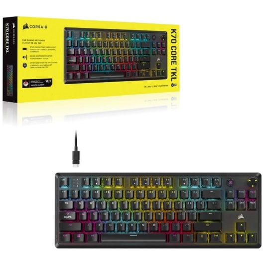 Corsair K70 CORE TKL Teclado Mecánico Gaming RGB Switch MLX Red v2 Negro