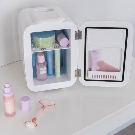 Flamingueo Mini-Kühlschrank mit Kälte- und Wärmefunktion, 4 l, 12 V, weiß