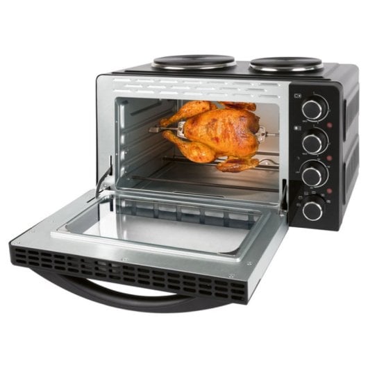 Clatronic KK 3786 Horno de Sobremesa con Hornillo Eléctrico Portátil 28L 3100W Negro