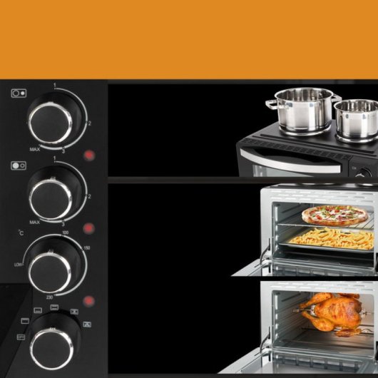 Clatronic KK 3786 Horno de Sobremesa con Hornillo Eléctrico Portátil 28L 3100W Negro