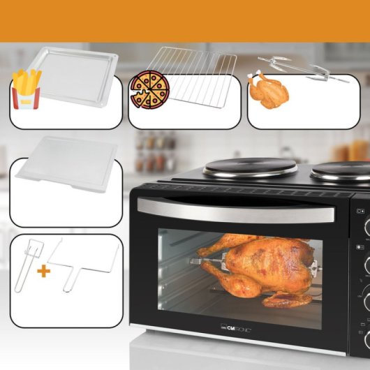 Clatronic KK 3786 Horno de Sobremesa con Hornillo Eléctrico Portátil 28L 3100W Negro